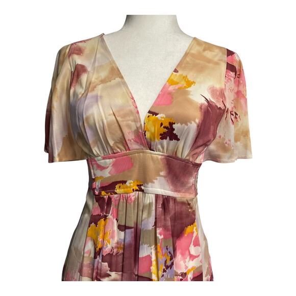 Vintage Maxi Dress Size 11 Small Abstract Print Flutter Sleeves Boho 60s 70s - Picture 2 of 9